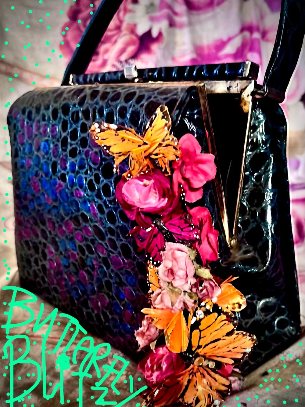 BUTTERFLY BLITZ CUSTOM ART PIECE VTG HANDBAG